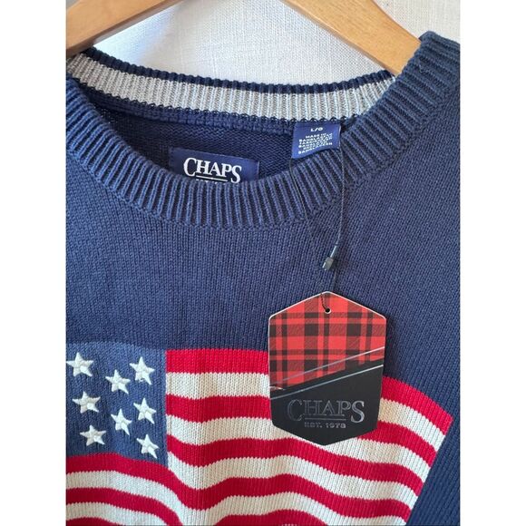 NWT Chaps American Flag Sweater In Navy Men’s Size Large - Picture 2 of 8